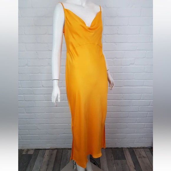 Anthropologie Dresses & Skirts - By Anthropologie Silky Cowl Neck Midi Dress Medium 12 14 Orange Column Party BN